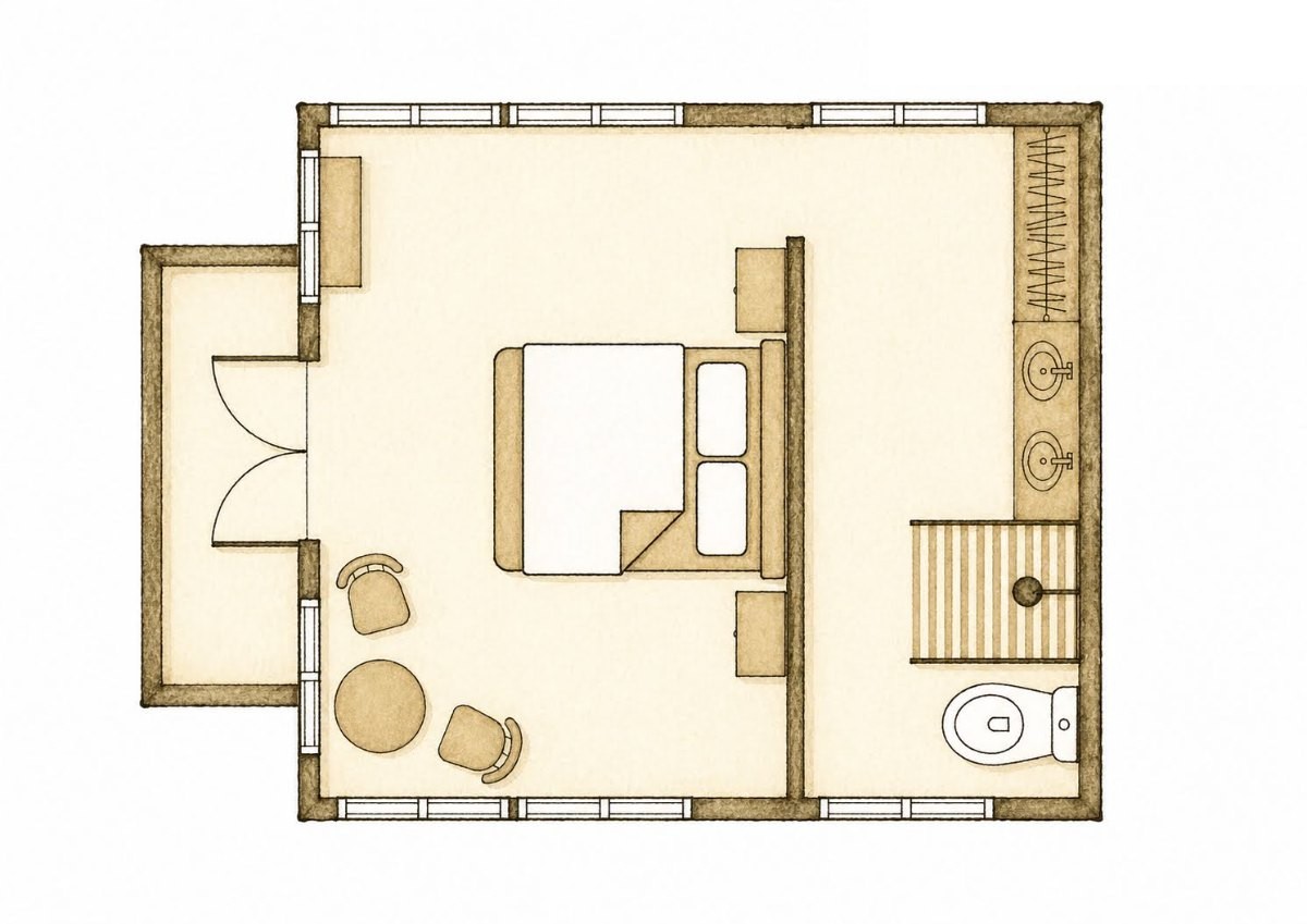 Aloha cabana floor plan, all on one level