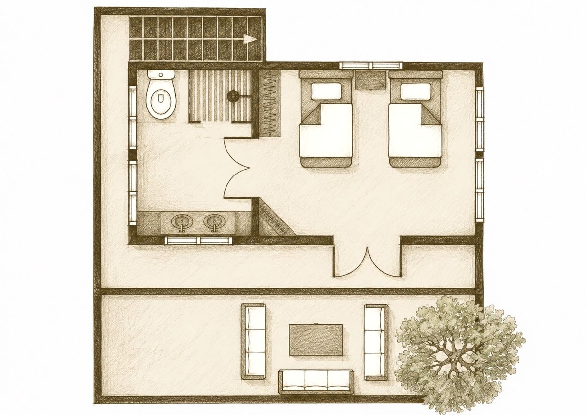 Mālama cabana floor plan, ground floor