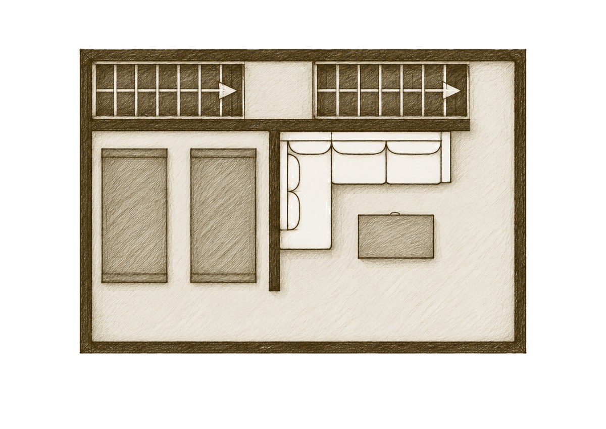 Mālama cabana floor plan, roof terrace with baraza, swing beds and coffee table