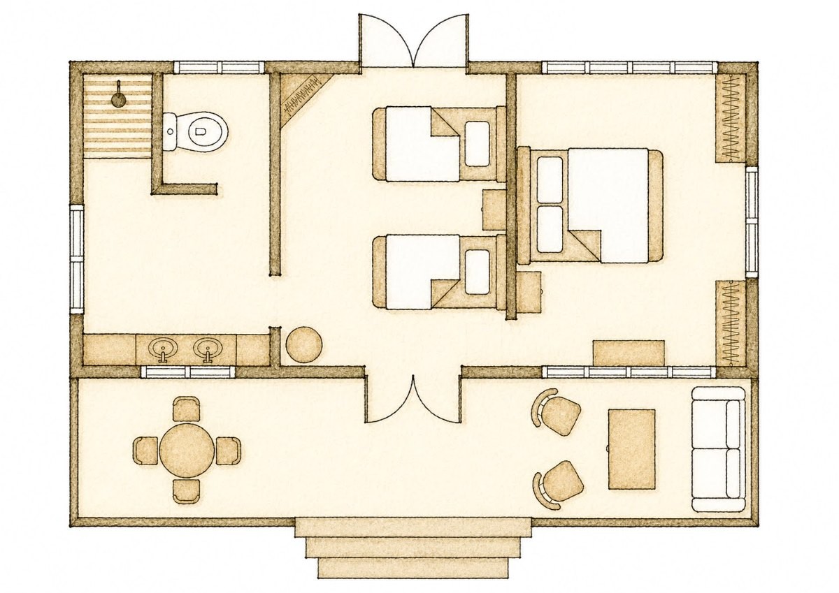 ʻOhana cabana floor plan, all on one level